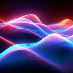 Dark abstract background with a neon glowing abstract waves, abstract background for wallpaper created with AI 