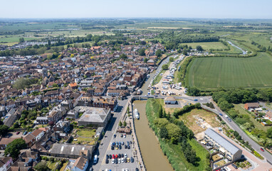 Fototapeta na wymiar Drone aerial scenery of Sandwich village in Kent United Kingdom. Top view scenery of villages