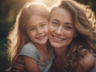 Happy Mother's Day. Mather and daughter smiling happily. 