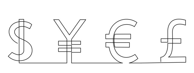 Currency exchange,one line art,money continuous contour drawing,hand-drawn international financial valuta business sign,trendy template for web design,social media.Editable stroke.Vector
