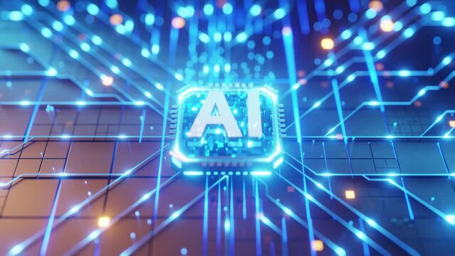 Artificial intelligence digital brain bid data ai chipset on circuit board in futuristic loop animation. for future technology artwork ai deep learning computer machine thinking process. virtual