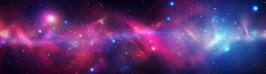 Naklejka premium Banner with space background. Abstract futuristic wallpaper with night sky and shiny stars. Generative AI