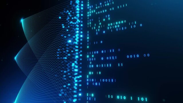 Big data technology - data flow concept - neural network animation for artificial intelligence - endless loop - 3d rendering