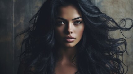Fototapeta premium Beautiful model woman with long hairstyle. Care and beauty hair products