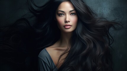 Beautiful model woman with long hairstyle. Care and beauty hair products