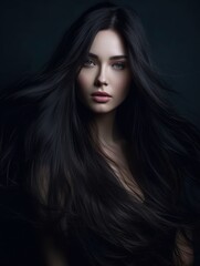 Fototapeta premium Beautiful model woman with long hairstyle. Care and beauty hair products