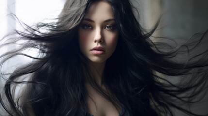 Beautiful model woman with long hairstyle. Care and beauty hair products