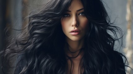 Fototapeta premium Beautiful model woman with long hairstyle. Care and beauty hair products