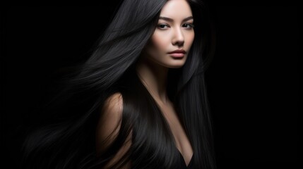 Fototapeta premium Beautiful model woman with long hairstyle. Care and beauty hair products