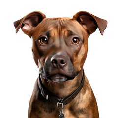 A dog wearing a collar up close