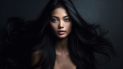 Beautiful model woman with long hairstyle. Care and beauty hair products. Generative AI