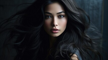 Beautiful model woman with long hairstyle. Care and beauty hair products. Generative AI