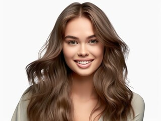 Fototapeta premium Beautiful model woman with long hairstyle. Care and beauty hair products. Generative AI