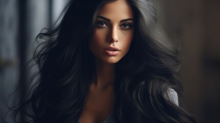 Beautiful model woman with long hairstyle. Care and beauty hair products. Generative AI