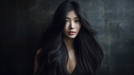 Fototapeta premium Beautiful model woman with long hairstyle. Care and beauty hair products. Generative AI