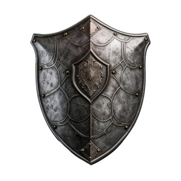 A metallic shield on a dark background