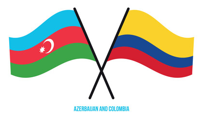 Azerbaijan and Colombia Flags Crossed And Waving Flat Style. Official Proportion. Correct Colors.
