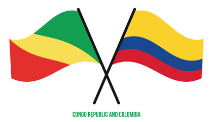 Congo Republic and Colombia Flags Crossed And Waving Flat Style. Official Proportion. Correct Colors