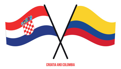 Croatia and Colombia Flags Crossed And Waving Flat Style. Official Proportion. Correct Colors.