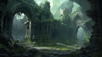 Naklejka premium Fantasy Ruins Game Artwork