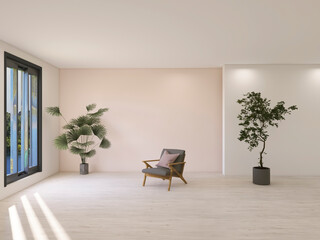Empty room with armchair 3d render, 3d illustration