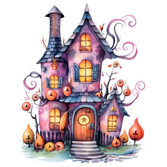 Haunted House Halloween Watercolor