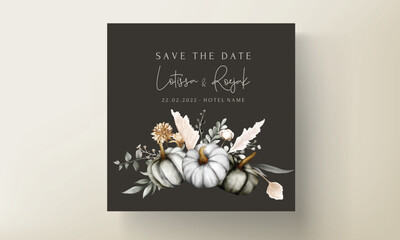 Vintage wedding invitation with beautiful flower and pumpkin