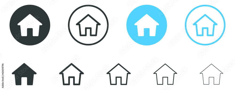 Poster home icon button, web main page icon - house icon, home sign in circle for website and mobile app ui icons in in filled, thin line, outline