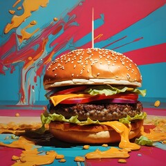 Hamburger. Pop art illustration generated ai