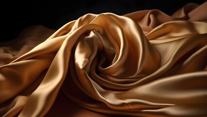 Golden-colored silk surface with folds. Abstract background, neural network generated image