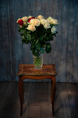 Bouquet of White and Red Roses in a Vase