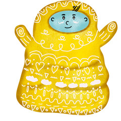 cute boy cartoon character in a yellow robe