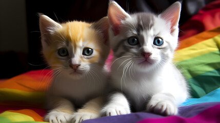 pair of kittens on rainbow LGBT flag, neural network generated image