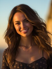 Fototapeta premium Happy Beautiful young woman is smiilng on the beach. 