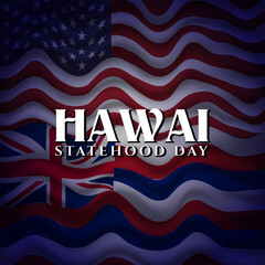 hawaii statehood day background vector illustration with realistic american and hawaii flag