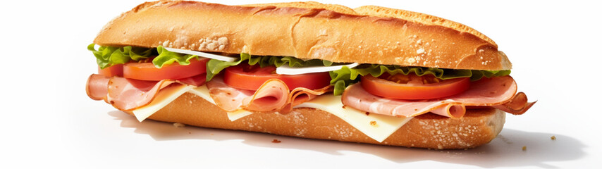 Banner with sandwich on isolated white background. Generative AI