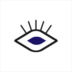 Blue eye with eyelashes Linear graphic element. Open eye icon on white background. Look sign. Glance symbol Vector illustration