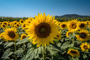 A field of sunflowers with a clear blue sky in the background, neural network generated image