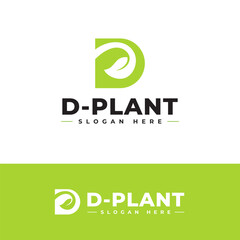 letter D logo with negative space in the shape of a leaf, perfect for agriculture and farm companies