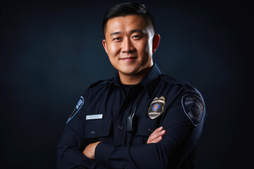 A portrait of proud and confident Asian male police officer in uniform