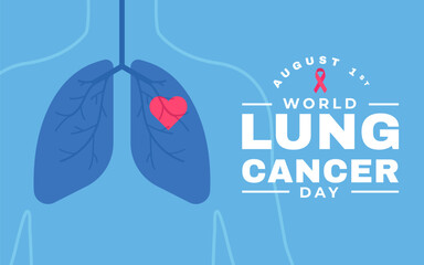 illustration of healthy lungs on a blue background. World Lung Cancer Day August 1st.