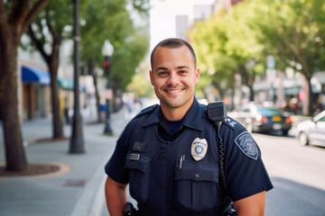 Fototapeta premium A portrait of proud and confident caucasian male police officer in uniform