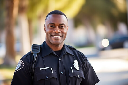 A portrait of proud and confident African American male police officer in uniform