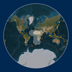 African tectonic plate. Satellite. Lagrange. Earthquakes and boundaries