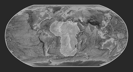 African tectonic plate. Grayscale. Robinson. Boundaries