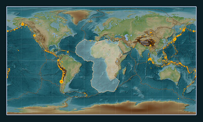 African tectonic plate. Wiki. Patterson Cylindrical. Earthquakes and boundaries