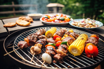 B-B-Q are grilled in the backyard.