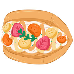 Waffle sandwich with fruits and creamy.