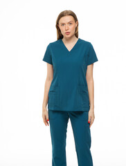 Obraz premium Beautiful girl doctor professional in work clothes on white background 