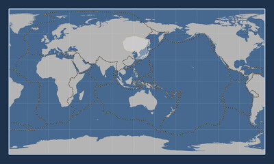 Amur tectonic plate. Contour. Patterson Cylindrical. Boundaries
